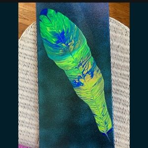 Feather pour painting (10x20” blue/green)